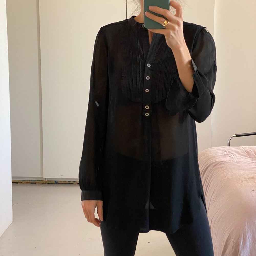 VINTAGE BLACK SHEER SILK ALL SAINTS LONG SLEEVE BLOUSE